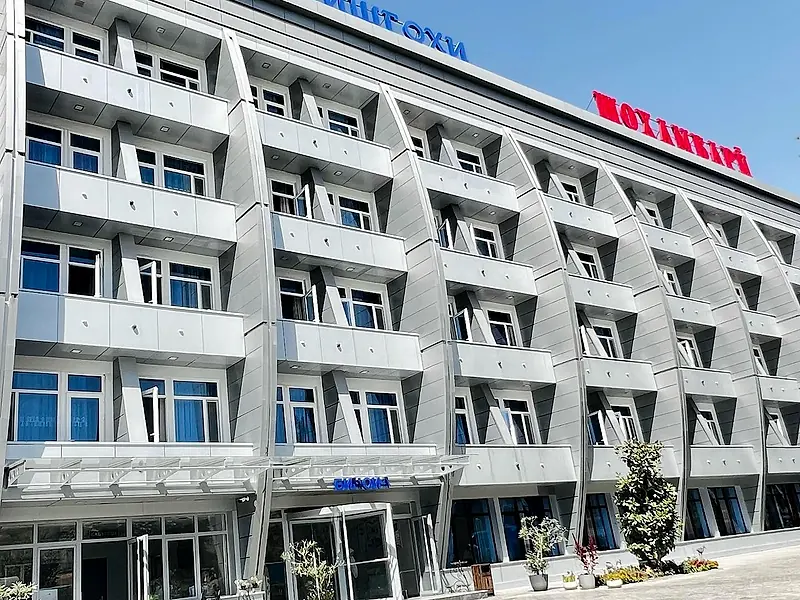 The main building with the sanatorium sign