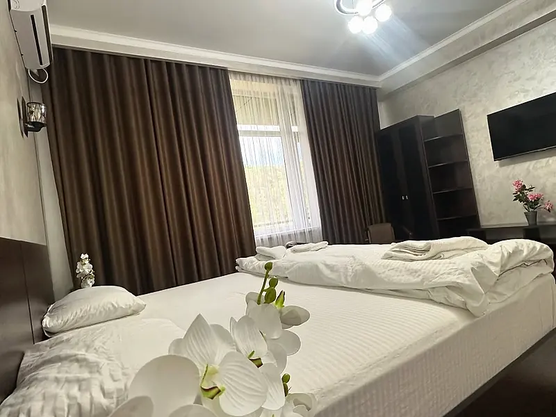 VIP room: wide interior view with bed and sitting area
